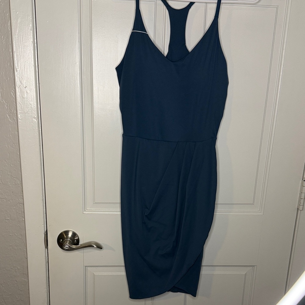 HALARA Navy Racerback V-Neck Draped Mini Dress